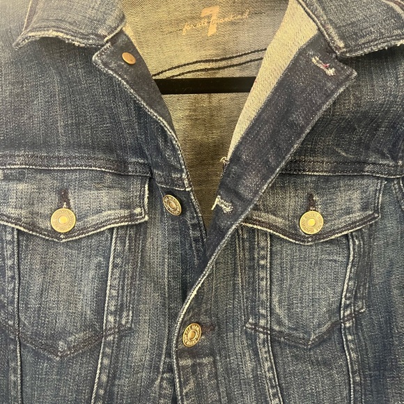 7 For All Mankind Dark Blue Jean Jacket Women size small like new - Picture 2 of 6